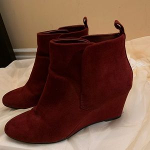 Red velvet boots with a little wedge
